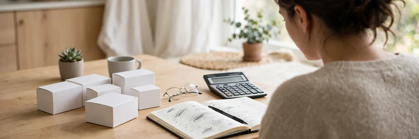 Person reviewing medicine costs with a notebook and calculator at home