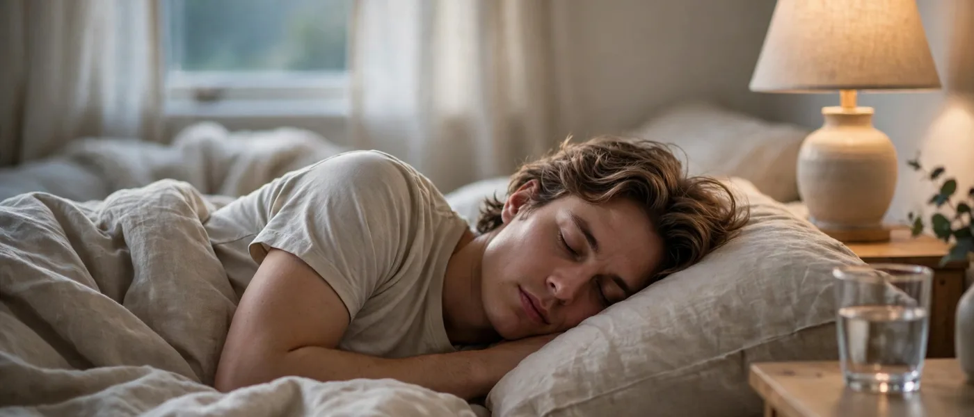 Person sleeping peacefully on their side in a calm bedroom at dawn