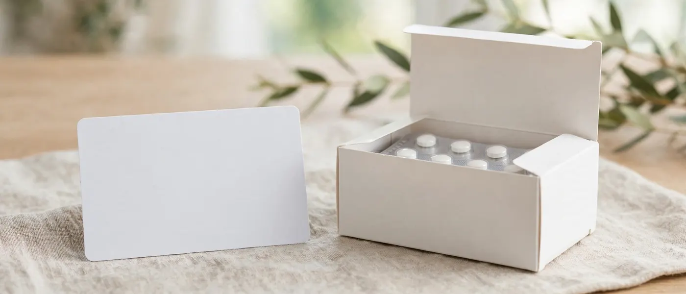 Savings card beside diabetes medicine packaging on a table