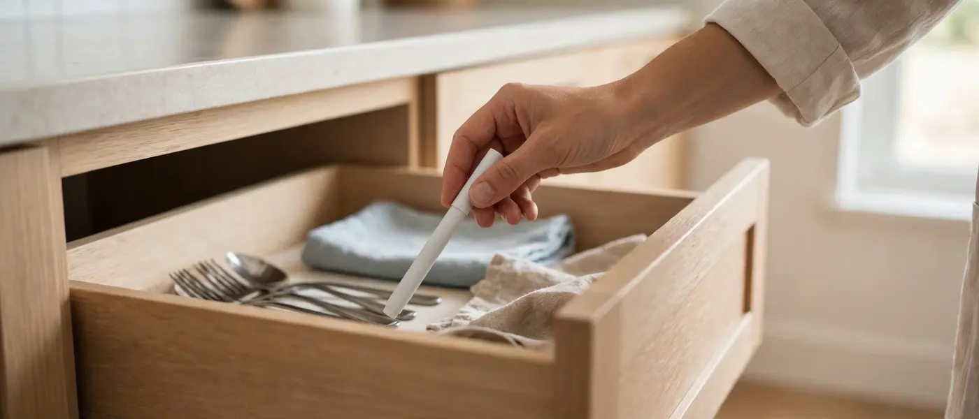 Person putting an injection pen back into a drawer
